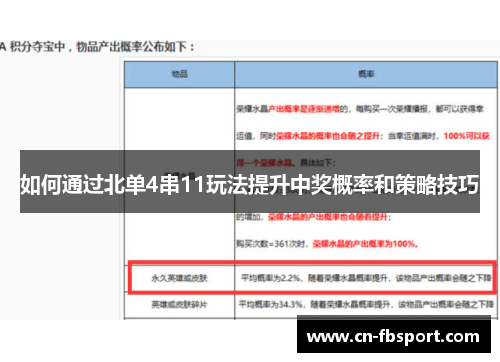 如何通过北单4串11玩法提升中奖概率和策略技巧